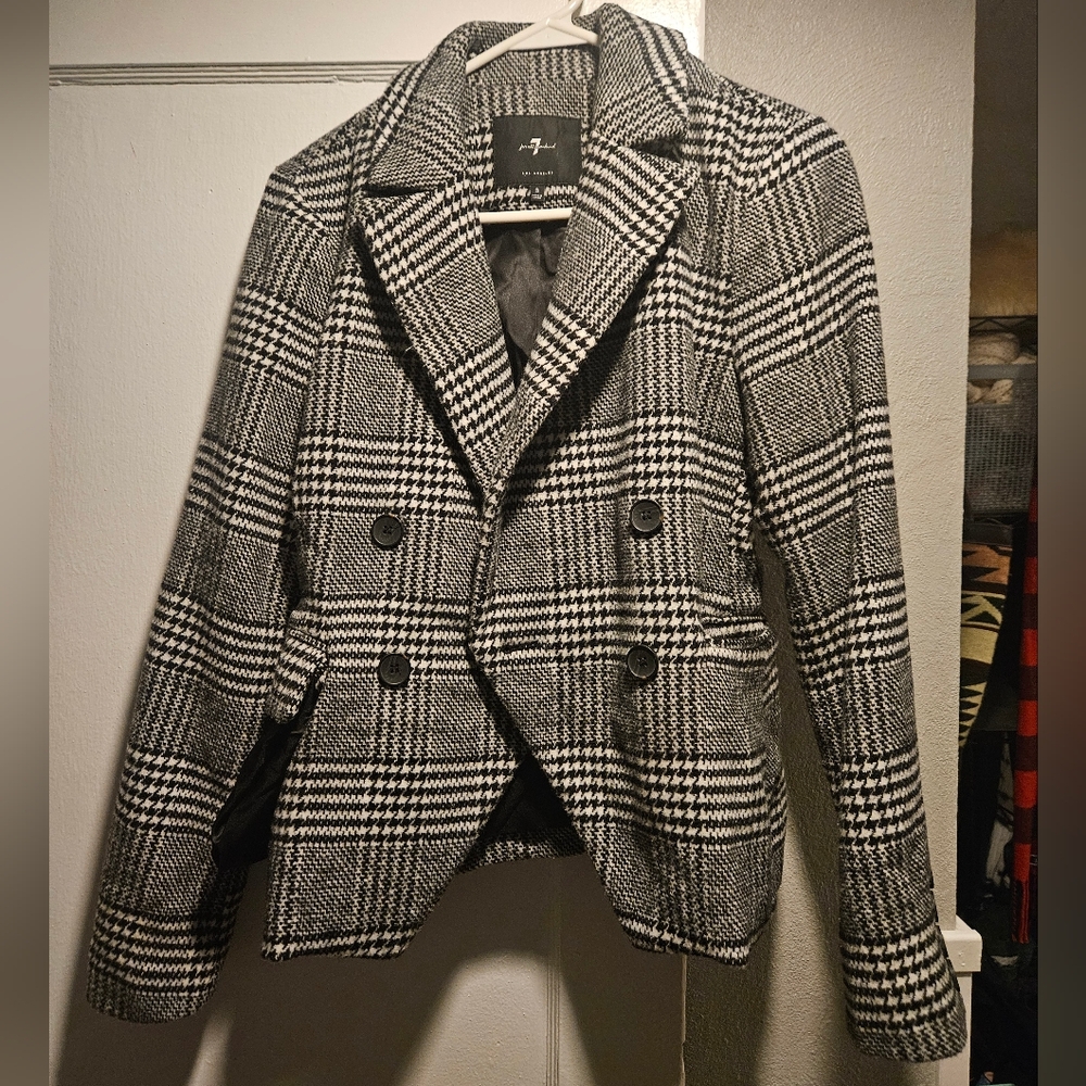 7 for all mankind houndstooth wool double breasted women's blazer, size small